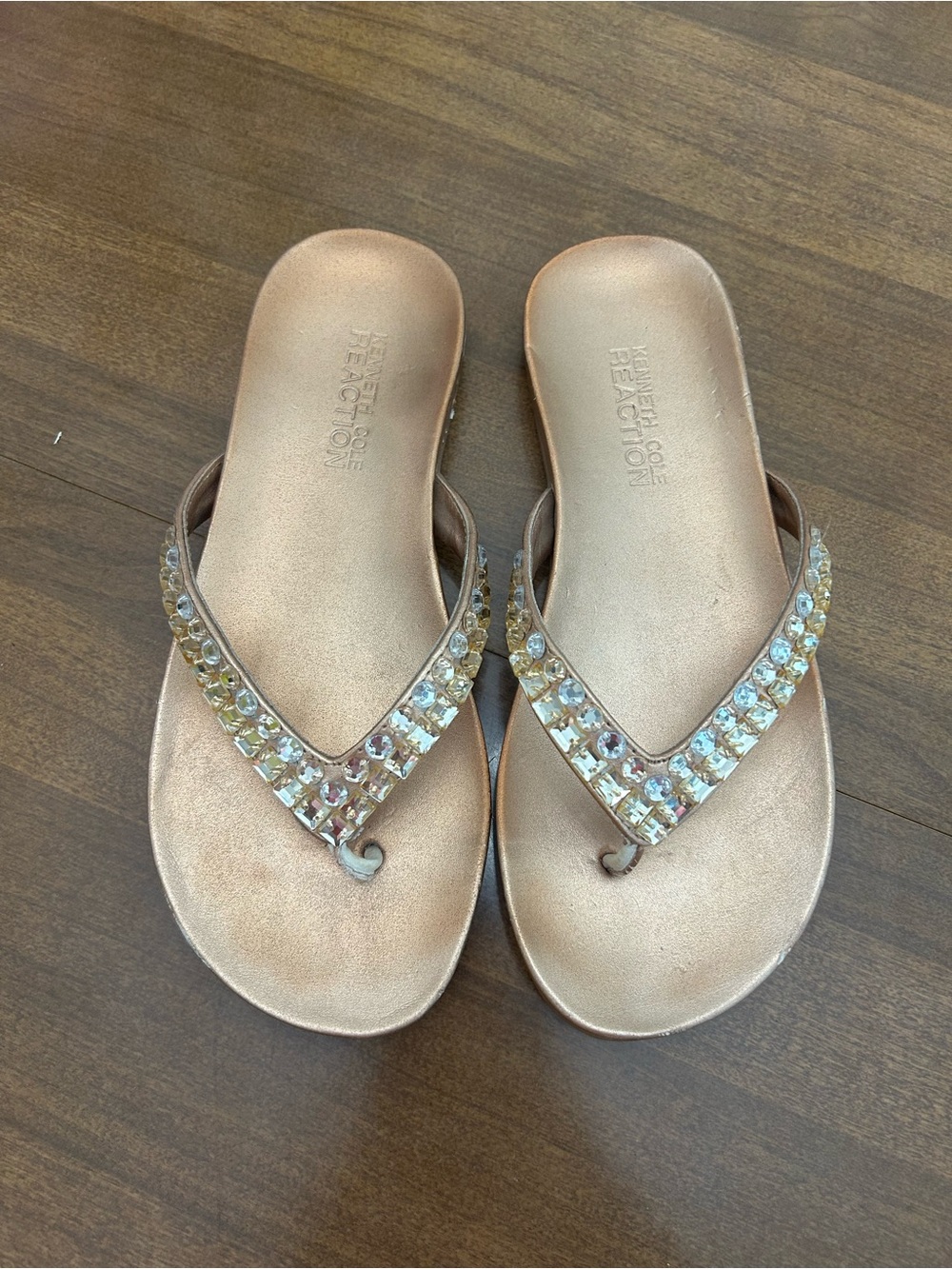 Kenneth Cole Reaction Rose Gold Jeweled Thong Sandals for Women